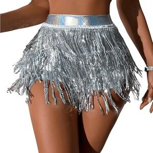 SHEIN Silver Fringe Mini Skirt